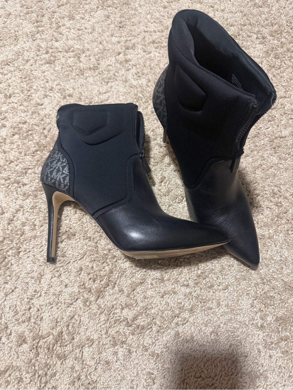 Michael Kors Black Pointed Toe Stiletto Logo-Accent Ankle Boots